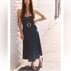 Zara Strapless Belted Midi Dress denim look